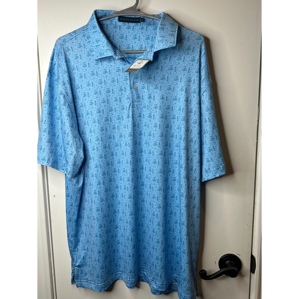 The Royal Standard Mens Tee Off Performance Golf Polo Shirt Blue Large NWT